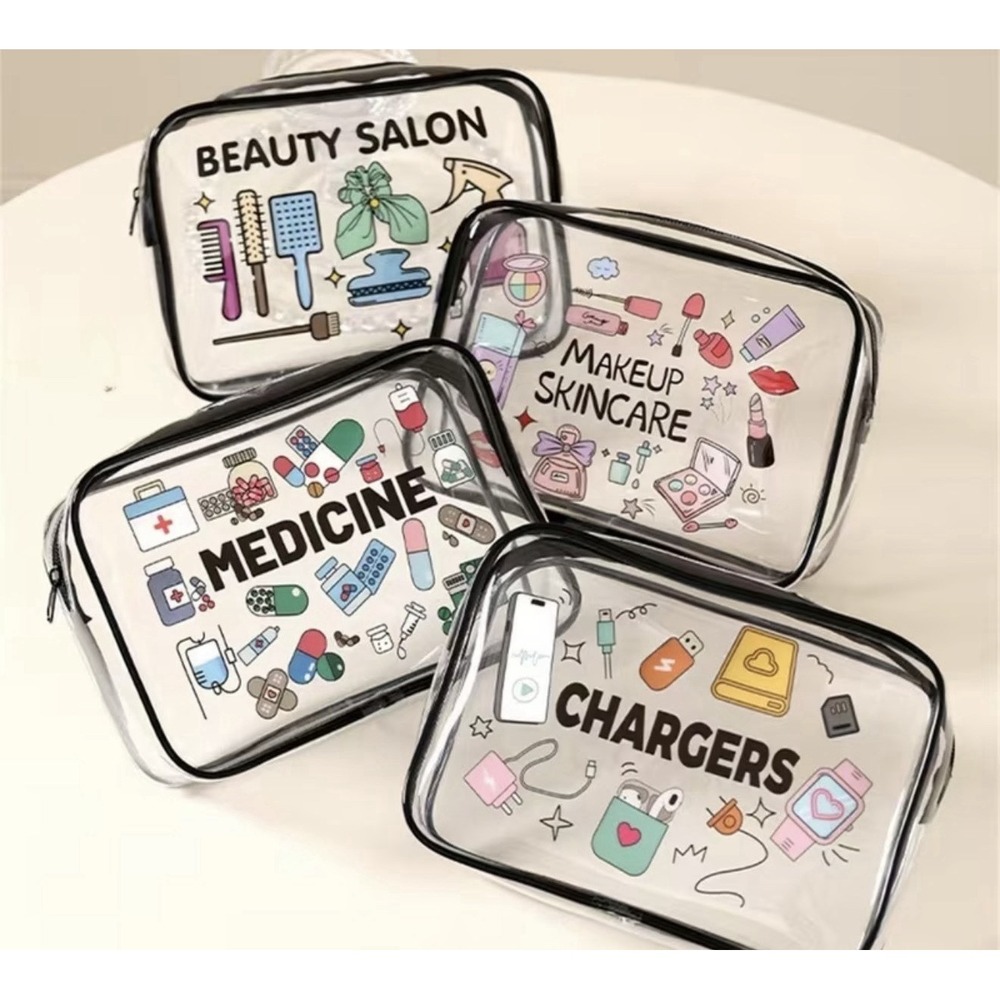 Clear Travel Organizer Bags for Charger Medicine Beauty Makeup Set of 4